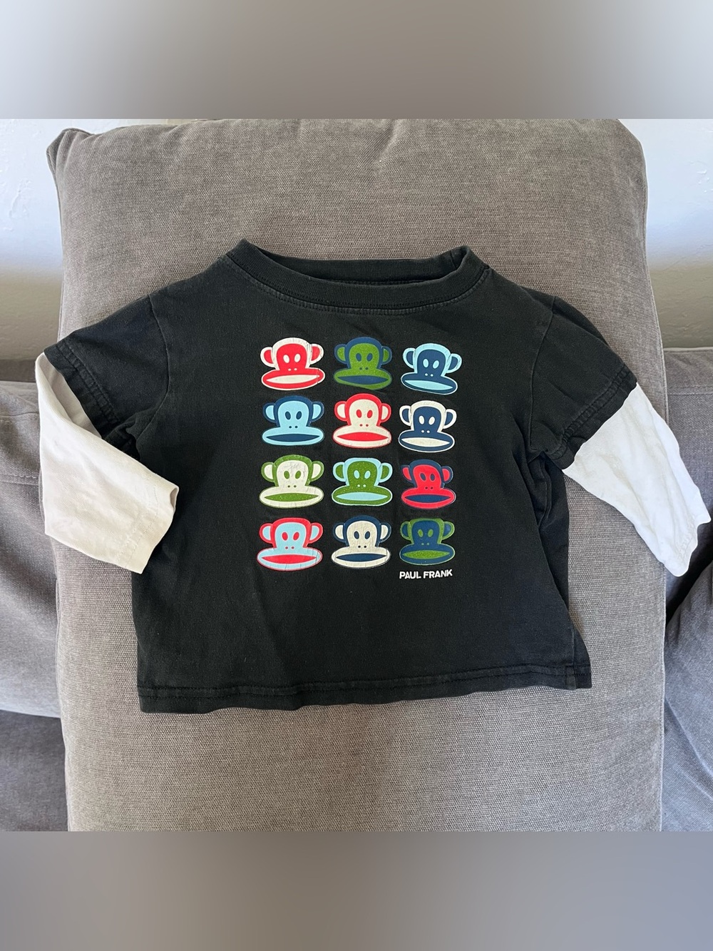 Paul Frank Black Tee with Colorful Monkey Grid